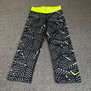 NIKE Pro‎ Capri Leggings Women's Size Small Black Neon Yellow Dri-Fit Gorpcore